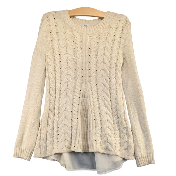 Cabi Women's Cable Knit Pullover Sweater Cream Size Small Knit Cotton Blend - Picture 1 of 12